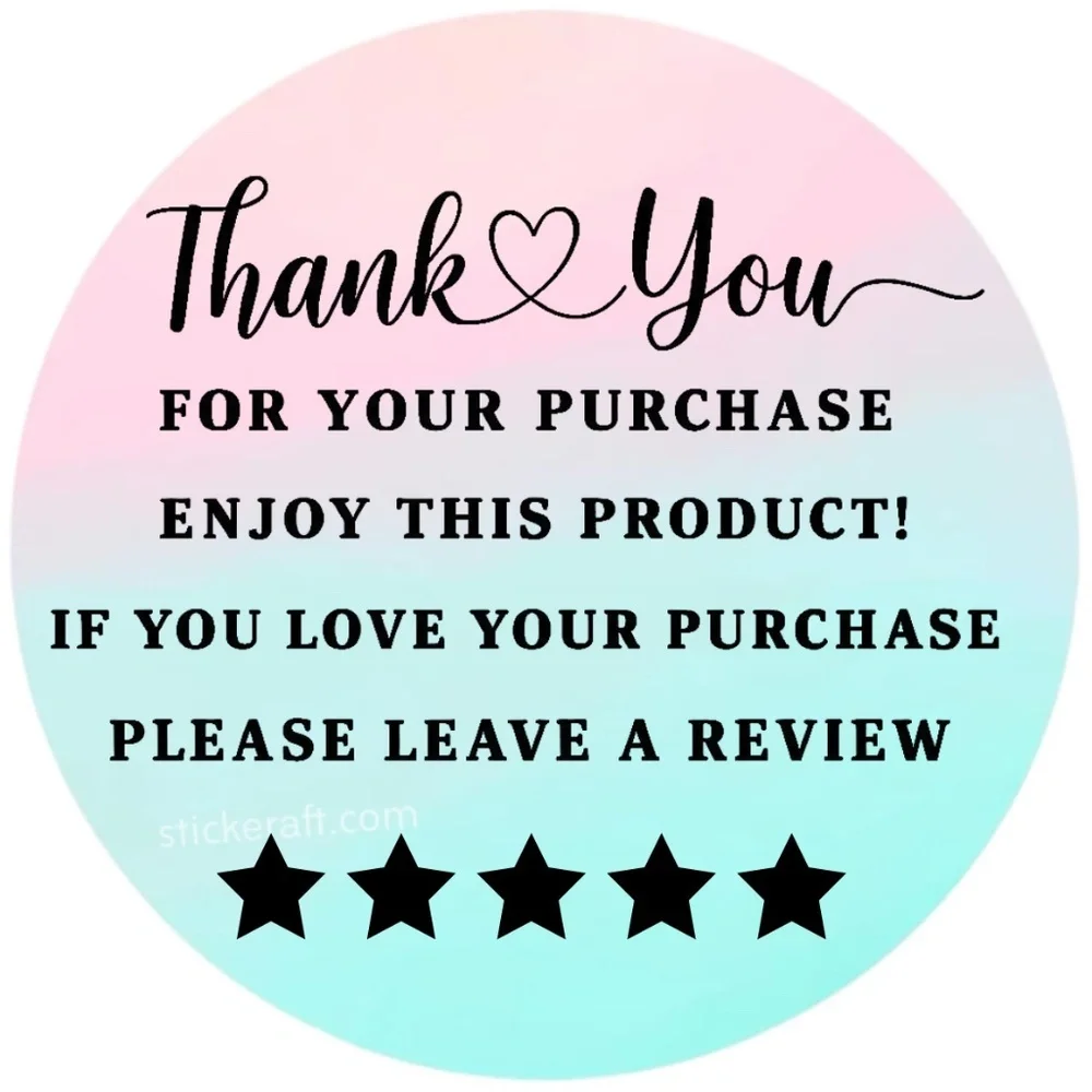 Thank You for Purchase Stickers – 2 Inch, 5 Star Review Labels – 100 PCS NEW